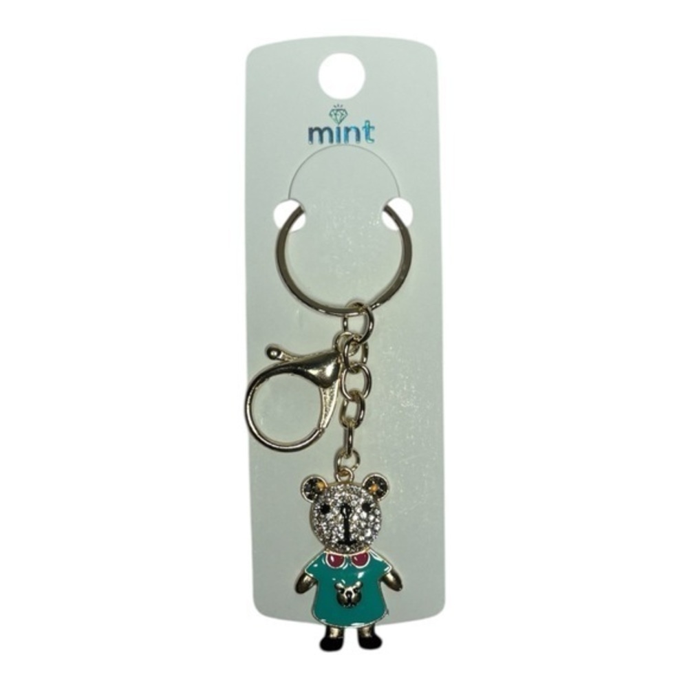 3/$25 Mint Sparkle.Rhinestone Jeweled Teddy Bear Purse Keychain Bag Charm